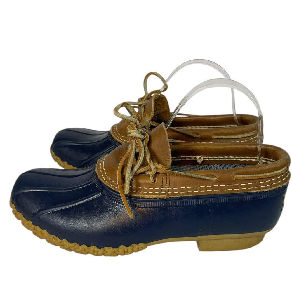 L.L. Bean Duck Boots Womens 8 Blue Brown Leather Rain Shoes